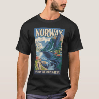 Norge Landskapsillustration Resa Konst Vintage T Shirt
