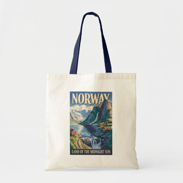 Norge Landskapsillustration Resa Konst Vintage Tygkasse (Framsidan)