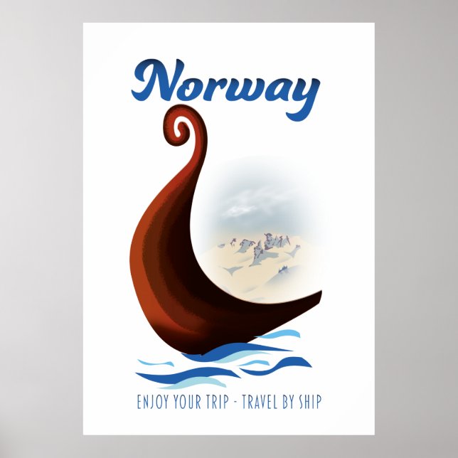 Norge långbåt reseinformation affisch (Framsidan)