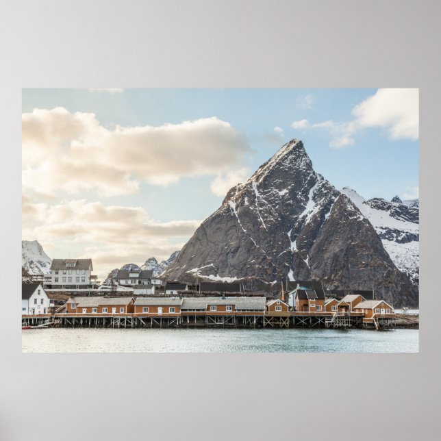 Norge Lofoten Fishing Village Ligcape Photo Poster (Framsidan)