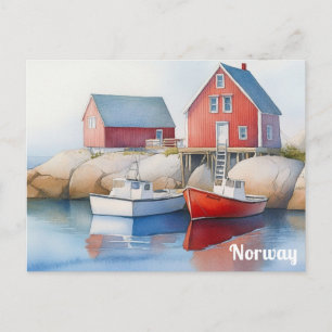 Norge Lofoten Islands Watercolor Norway Travel Vykort