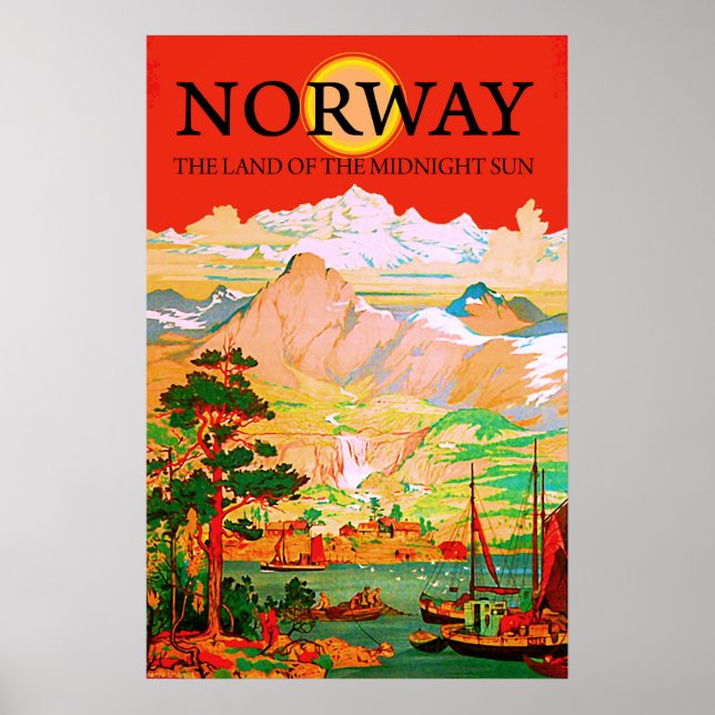 Norge, midnattsolens land, vintage resor poster (Framsidan)