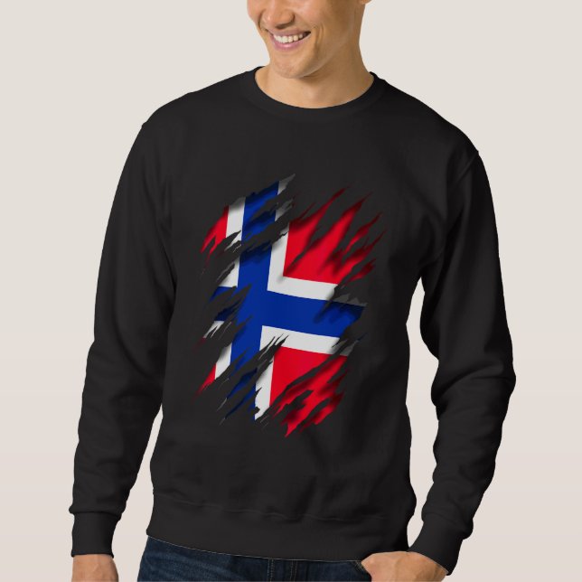 Norge Noreg Norska Flagga Norge Lång Ärmad Tröja (Framsida)