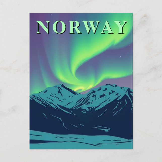 Norge Norrsken Aurora Borealis Vykort (Framsida)