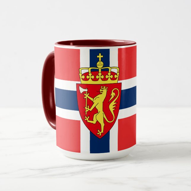 Norge, norsk flagga, med jackande av arm mugg (Framsida vänster)