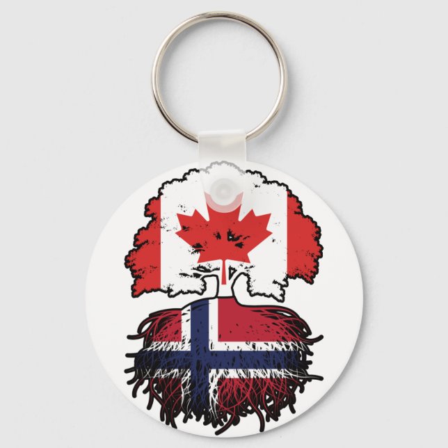 Norge Norska Canadian Träd Roots Flagga Nyckelring (Framsida)