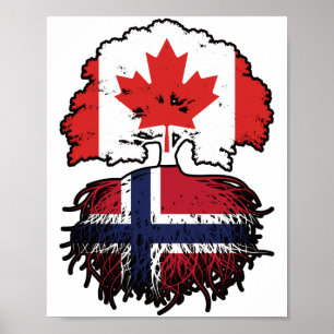 Norge Norska Canadian Träd Roots Flagga Poster