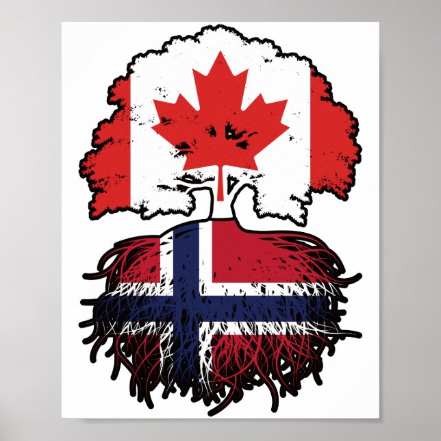 Norge Norska Canadian Träd Roots Flagga Poster (Framsidan)