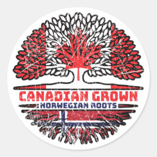 Norge Norska Canadian Träd Roots Flagga Runt Klistermärke