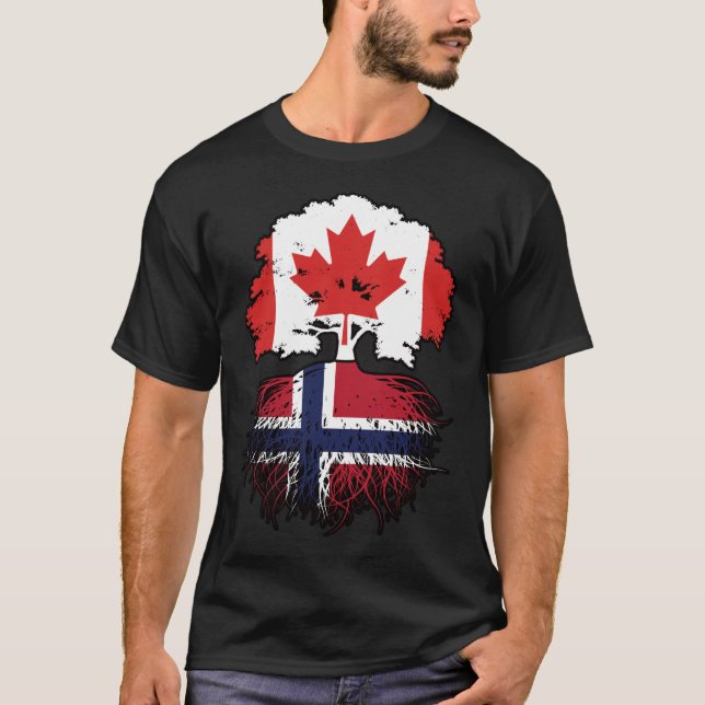 Norge Norska Canadian Träd Roots Flagga T Shirt (Framsida)