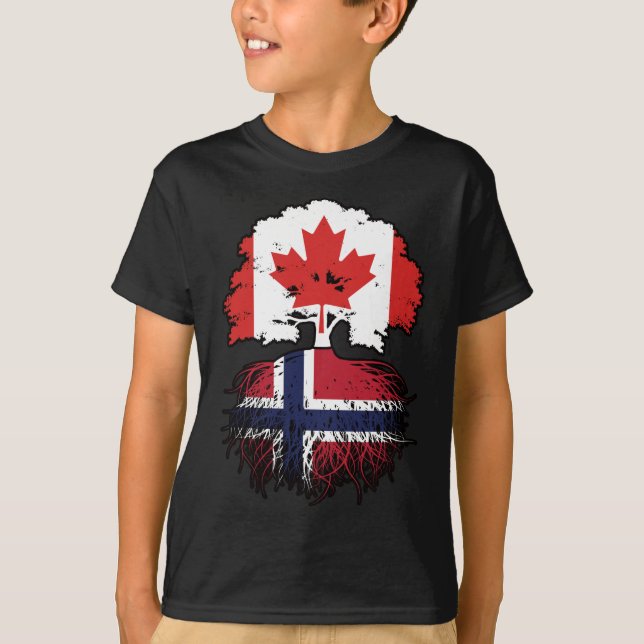 Norge Norska Canadian Träd Roots Flagga T Shirt (Framsida)