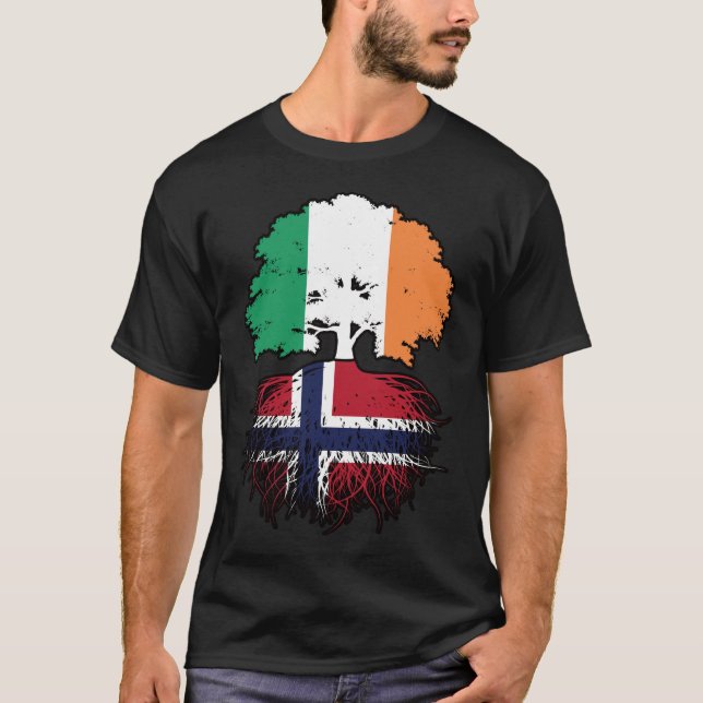 Norge Norska Irish Ireland Träd Roots Flagga T Shirt (Framsida)