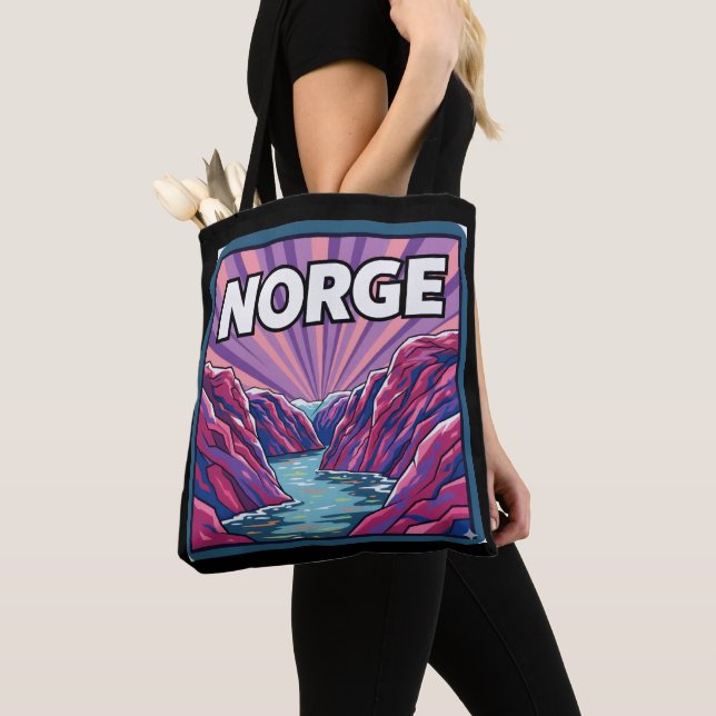 Norge Norwegian Geirangerfjord Fjords Tote Bag Tygkasse (Närbild)