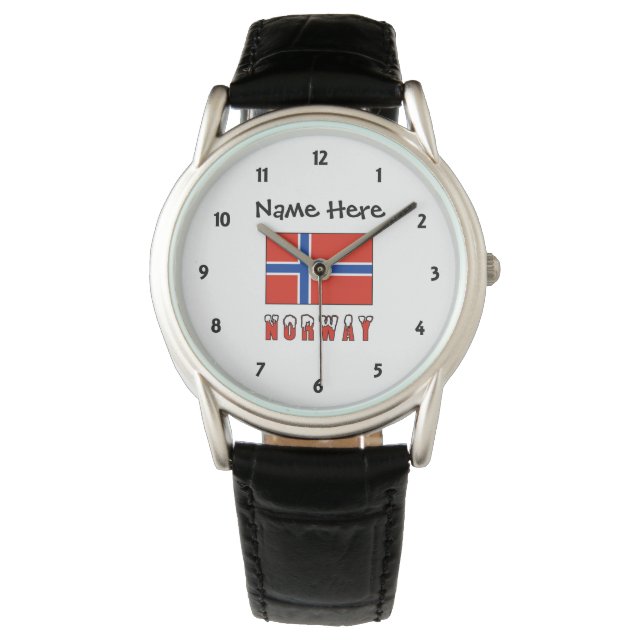 Norge och norsk Flagga med ditt namn Armbandsur (Framsida)