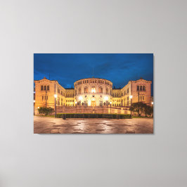 Norge Oslo Storting Byggnad på natten Canvastryck