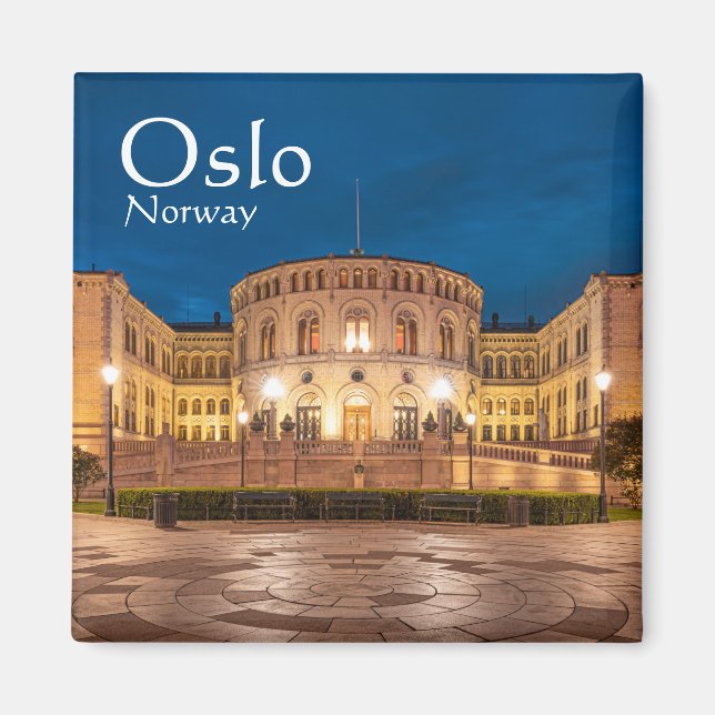 Norge Oslo Storting Byggnad på natten Magnet (Framsidan)