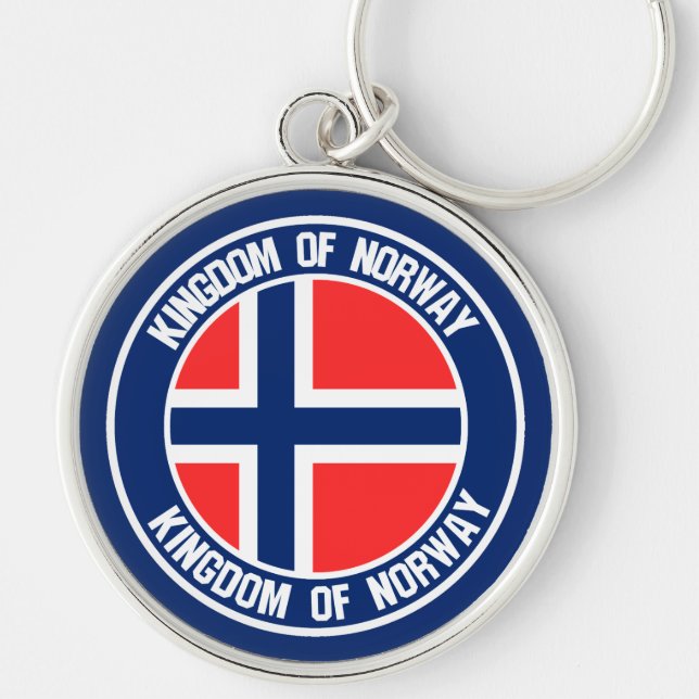 Norge Round Emblem Rund Silverfärgad Nyckelring (Framsidan)