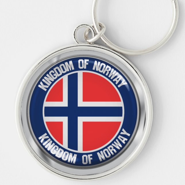 Norge Round Emblem Rund Silverfärgad Nyckelring (Framsidan)