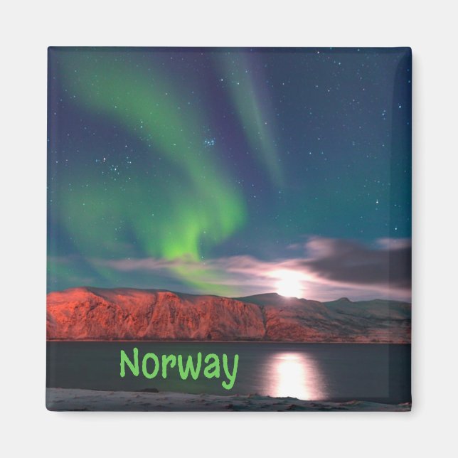Norge Scandinavian Northern Ljus Red Cliffs Magnet (Framsidan)