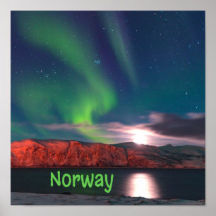 Norge Scandinavian Northern Ljus Red Cliffs Poster