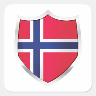 Norge Silver Shield Flagga Fyrkantigt Klistermärke
