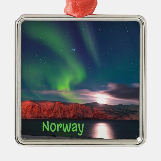 Norge Skandinavian Northern Ljus Red Clips Julgransprydnad Metall (Framsidan)
