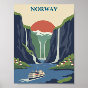 Norge Skandinavien Europa Fjäll Minimalistisk Resa Poster
