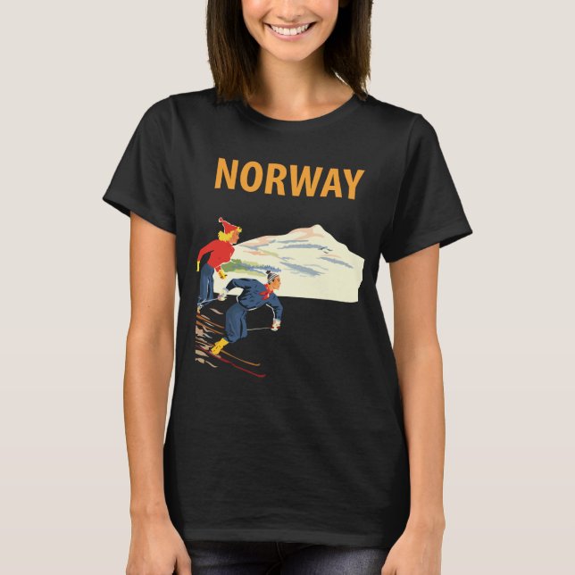 Norge skidåkare berg retro resor t-shirt (Framsida)