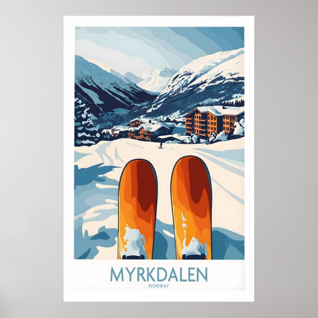 Norge skidscen konst - Myrkdalen Mountain Affisch (Framsidan)