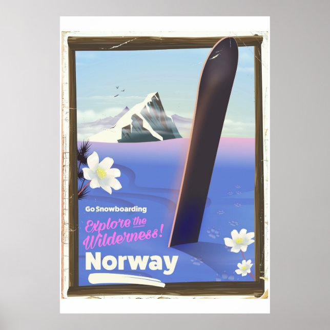 Norge Snowboard vintage resestil affisch (Framsidan)