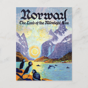 Norge, sol vid midnatt vykort