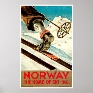 Norge - som är hem- av skidåkning, resa konst poster