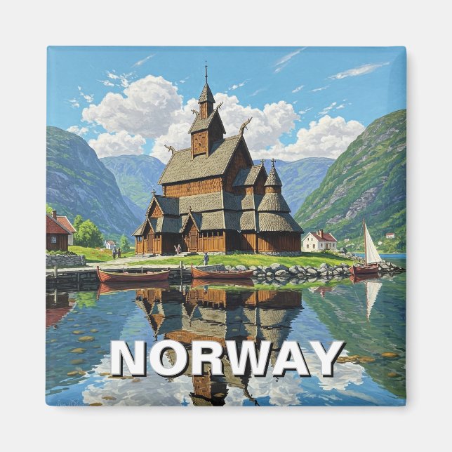 Norge Stave Church Travel Magnet (Framsidan)