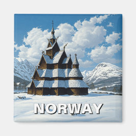 Norge Stave Church Winter Travel Magnet