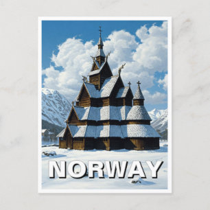Norge Stave Church Winter Travel Vykort