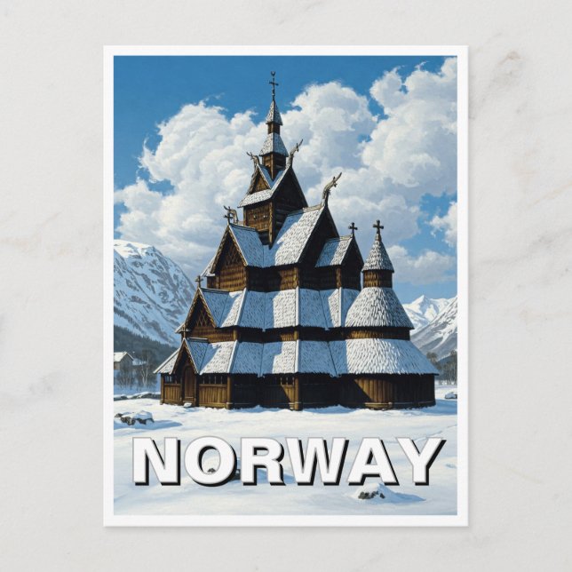 Norge Stave Church Winter Travel Vykort (Framsida)