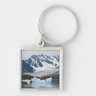 Norge, tillbakadragande glaciär och isberg fyrkantig silverfärgad nyckelring