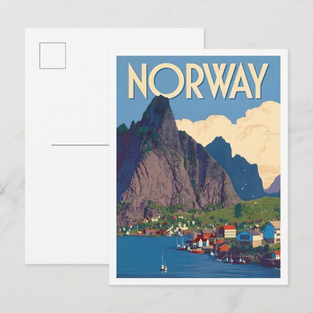 Norge Vintage Konst Resa Vykort (Fram/baksida)