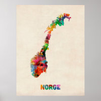Norge Watercolor Karta