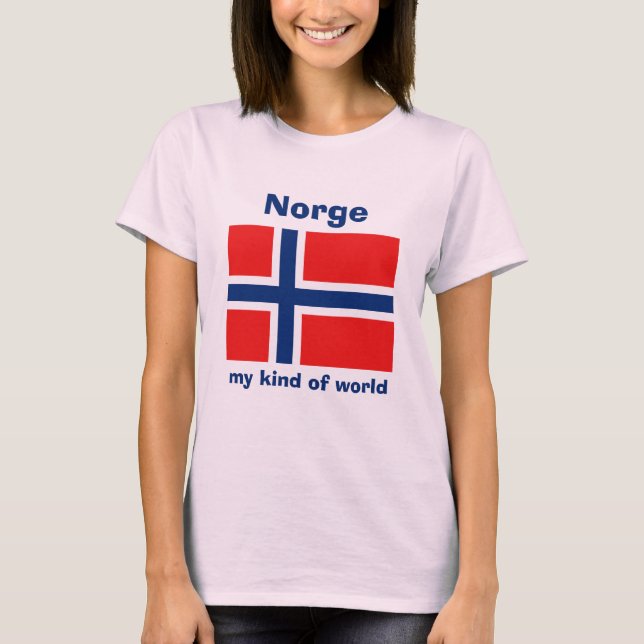 Norgeflagga + Karta + TextT-tröja T-shirt (Framsida)