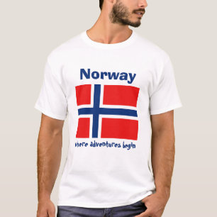 Norgeflagga + Karta + TextT-tröja Tee Shirt