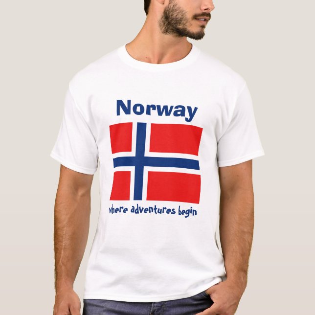 Norgeflagga + Karta + TextT-tröja Tee Shirt (Framsida)