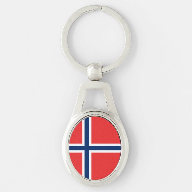 Norgeflagga Ovalt Silverfärgad Nyckelring (Framsidan)
