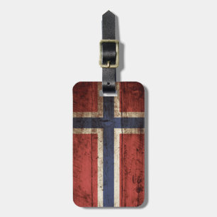 Norgeflagga på gammalt Wood korn Bagagebricka