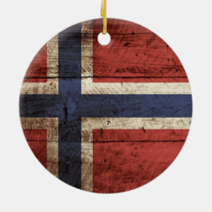 Norgeflagga på gammalt Wood korn Julgransprydnad Keramik