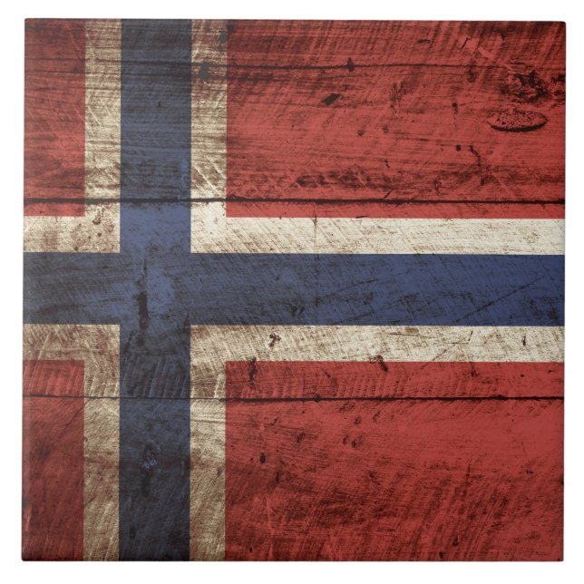 Norgeflagga på gammalt Wood korn Kakelplatta (Framsidan)