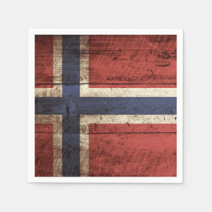 Norgeflagga på gammalt Wood korn Pappersservett