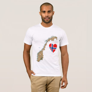 Norgeflaggahjärta och kartaT-tröja Tee Shirt