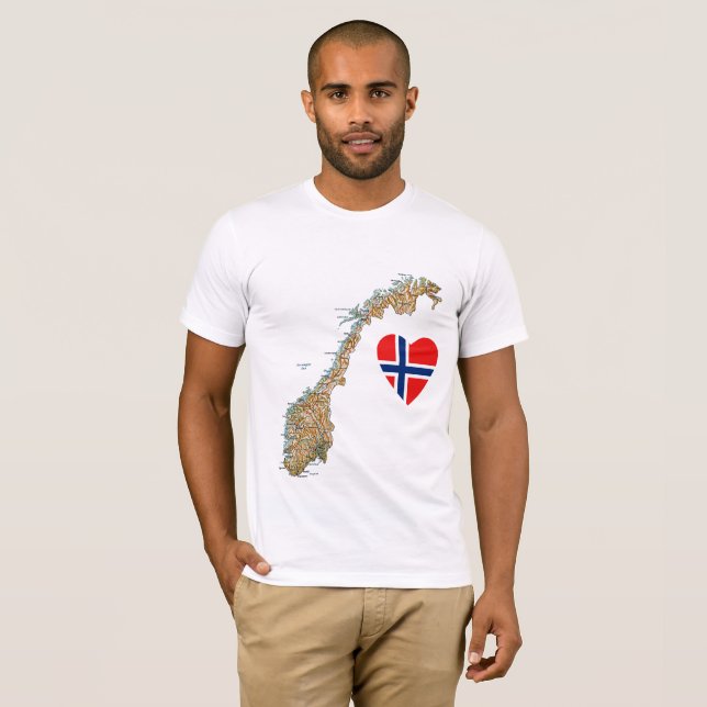 Norgeflaggahjärta och kartaT-tröja Tee Shirt (Hel framsida)