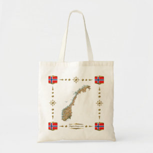 Norgekarta + Flaggor hänger lös Tygkasse